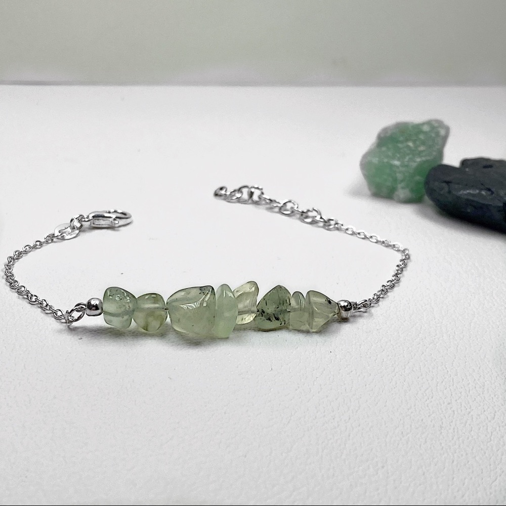 Green Prehnite Crystal Sterling Silver Bracelet
